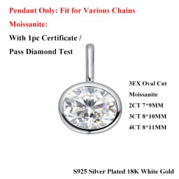 EWYA Oval Cut 2/3/4ct Solitaire Moissanite Pendant Necklaces Women Wedding S925 Silver 1.5mm Solid Choker Big Diamond Neck Chain