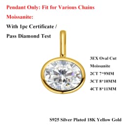 EWYA Oval Cut 2/3/4ct Solitaire Moissanite Pendant Necklaces Women Wedding S925 Silver 1.5mm Solid Choker Big Diamond Neck Chain
