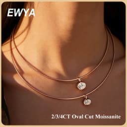 EWYA Oval Cut 2/3/4ct Solitaire Moissanite Pendant Necklaces Women Wedding S925 Silver 1.5mm Solid Choker Big Diamond Neck Chain