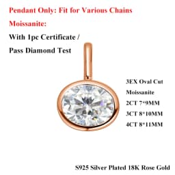 EWYA Oval Cut 2/3/4ct Solitaire Moissanite Pendant Necklaces Women Wedding S925 Silver 1.5mm Solid Choker Big Diamond Neck Chain