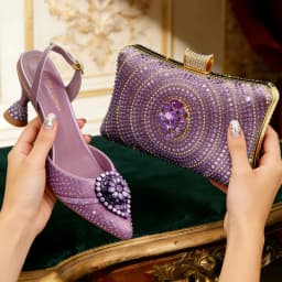 Venus Chan Blue Color Rhinestone Comfortable High Heel Shoe And Bag Fashion Style Pointed-Toe Shoes For Women Or Commuting Shoes