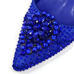 Venus Chan Blue Color Rhinestone Comfortable High Heel Shoe And Bag Fashion Style Pointed-Toe Shoes For Women Or Commuting Shoes