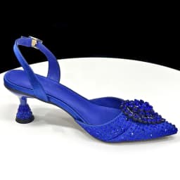 Venus Chan Blue Color Rhinestone Comfortable High Heel Shoe And Bag Fashion Style Pointed-Toe Shoes For Women Or Commuting Shoes