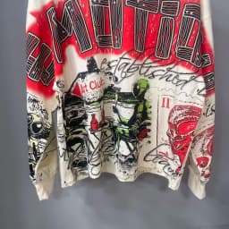 High Quality Designer MIXED-EMOTION Long sleeved T-shirt 100% cotton men's and women's Vintage Printed and hotfix rhinestone High Street Trendy Fashion Hip Hop T-shirt hoodie sweatshirt Pullover