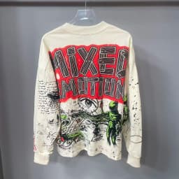 High Quality Designer MIXED-EMOTION Long sleeved T-shirt 100% cotton men's and women's Vintage Printed and hotfix rhinestone High Street Trendy Fashion Hip Hop T-shirt hoodie sweatshirt Pullover