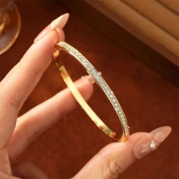 Rrjzz Exquisite Single Row 2.3mm D-Color Full Moissanite Bracelet Channel Set 58MM Inner Diameter Bangle for Women Jewelry Gifts