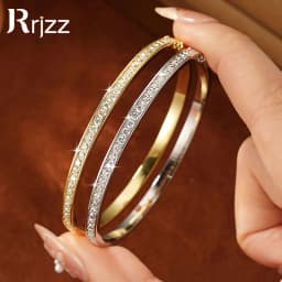 Rrjzz Exquisite Single Row 2.3mm D-Color Full Moissanite Bracelet Channel Set 58MM Inner Diameter Bangle for Women Jewelry Gifts