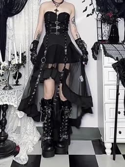 AltGoth Y2k Harajuku Goth Skirt Streetwear Grunge Cyber Punk Eyelet Patchwork High Waist Irregular Skirt Emo Alt Halloween Skirt