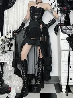 AltGoth Y2k Harajuku Goth Skirt Streetwear Grunge Cyber Punk Eyelet Patchwork High Waist Irregular Skirt Emo Alt Halloween Skirt