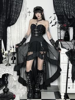 AltGoth Y2k Harajuku Goth Skirt Streetwear Grunge Cyber Punk Eyelet Patchwork High Waist Irregular Skirt Emo Alt Halloween Skirt
