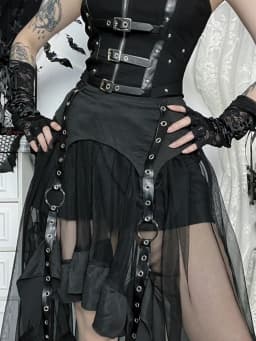 AltGoth Y2k Harajuku Goth Skirt Streetwear Grunge Cyber Punk Eyelet Patchwork High Waist Irregular Skirt Emo Alt Halloween Skirt