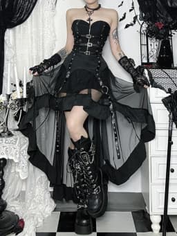 AltGoth Y2k Harajuku Goth Skirt Streetwear Grunge Cyber Punk Eyelet Patchwork High Waist Irregular Skirt Emo Alt Halloween Skirt