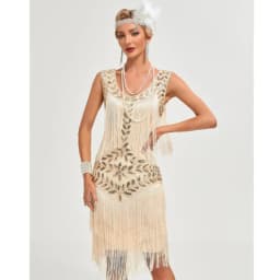 Europe America1920 Retro Gatsby Women's Clothing Dress Dance Dress Round Neck Sequins Beaded Tassel Vest Ball Dress Dance Skirt
