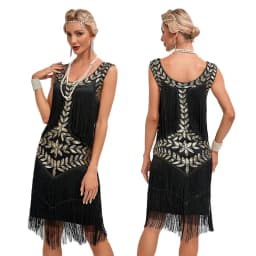 Europe America1920 Retro Gatsby Women's Clothing Dress Dance Dress Round Neck Sequins Beaded Tassel Vest Ball Dress Dance Skirt
