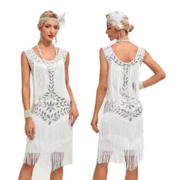 Europe America1920 Retro Gatsby Women's Clothing Dress Dance Dress Round Neck Sequins Beaded Tassel Vest Ball Dress Dance Skirt