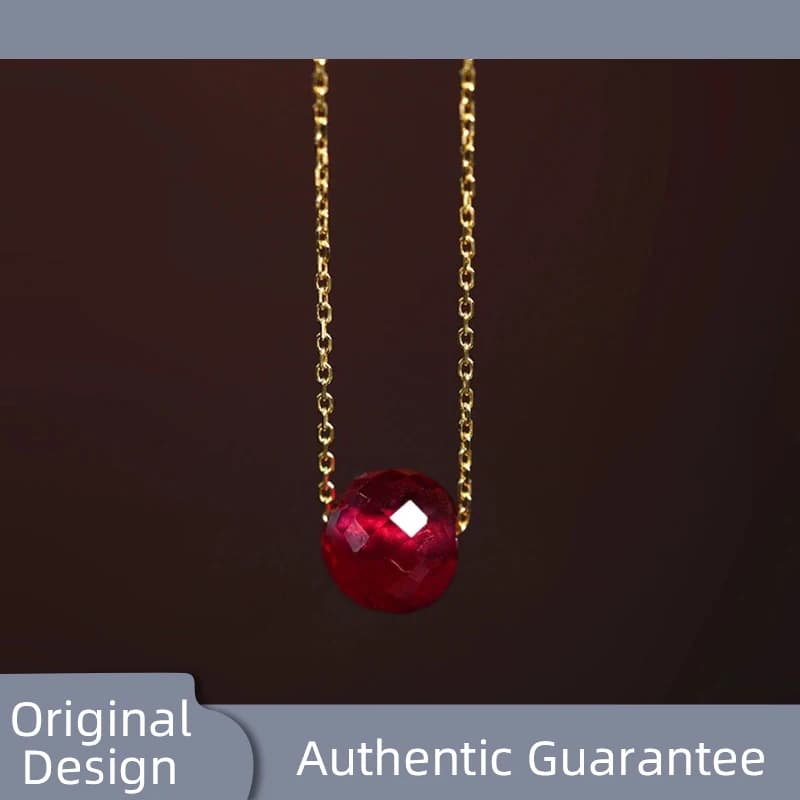 Fine Jewelry New Real 18K Gold Necklace Natural ruby for Women Au750 Design Simple Fashion Fine Jewelry Gift for Women,x667