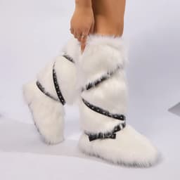 Winter Fur New Design Onepiece Raccoon FurFemale Snow Boots Fur shoes OutdoorMid Leg Boots y2k Cool Pink Girl