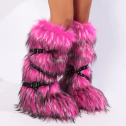 Winter Fur New Design Onepiece Raccoon FurFemale Snow Boots Fur shoes OutdoorMid Leg Boots y2k Cool Pink Girl