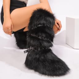 Winter Fur New Design Onepiece Raccoon FurFemale Snow Boots Fur shoes OutdoorMid Leg Boots y2k Cool Pink Girl