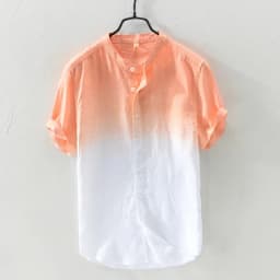 Short-Sleeved Shirt 100% Linen Cool Breathable Comfortable Healthy Material Gradient Blue Hawaiian Beach Men's Cardigan Shirt