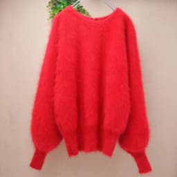 Women Mujer Autumn Winter Clothing Hairy Plush Mink Cashmere Knitted Three Quarter Sleeves O-Neck Loose Pullover Sweater Jumper