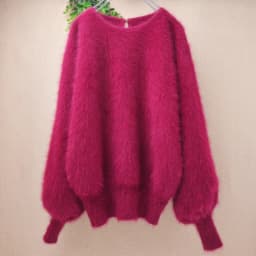 Women Mujer Autumn Winter Clothing Hairy Plush Mink Cashmere Knitted Three Quarter Sleeves O-Neck Loose Pullover Sweater Jumper