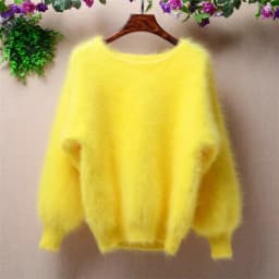 Women Mujer Autumn Winter Clothing Hairy Plush Mink Cashmere Knitted Three Quarter Sleeves O-Neck Loose Pullover Sweater Jumper