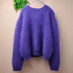 Women Mujer Autumn Winter Clothing Hairy Plush Mink Cashmere Knitted Three Quarter Sleeves O-Neck Loose Pullover Sweater Jumper