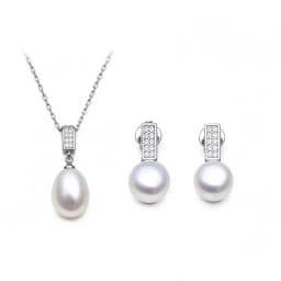 Real Natural Freshwater Pearl Necklace and Earrings Set Woman,Trendy 925 Silver Pearl Jewelry Set Mother's Day Gift White