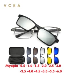 VCKA Square Myopia Glasses Sunglasses 2024 Magnet Clip Men Business Women Alloy Full Frame Custom Optics Eyewear -0.5 to -10