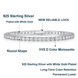 NeeTim 3mm 4mm 5mm 6.5mm Moissanite Tennis Bracelet Original S925 Sterling Silver Sparkling Bracelets for Women Men Hand Chains