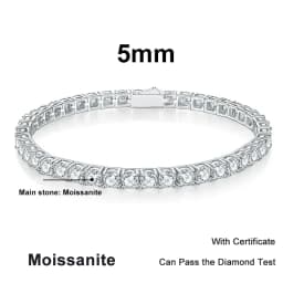 NeeTim 3mm 4mm 5mm 6.5mm Moissanite Tennis Bracelet Original S925 Sterling Silver Sparkling Bracelets for Women Men Hand Chains
