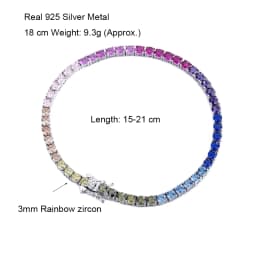 Solid Real 925 Silver 3 mm Rainbow Zircon Tennis Bracelet 15/16/17/18/19/20/21 cm Pretty Colorful Fine Jewelry Chain For Women