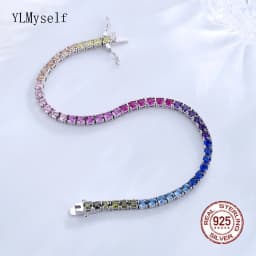 Solid Real 925 Silver 3 mm Rainbow Zircon Tennis Bracelet 15/16/17/18/19/20/21 cm Pretty Colorful Fine Jewelry Chain For Women