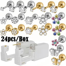 24pcs/Box Disposable Ear Piercing Gun Safe Ball Clasps Mini Daisy Crown Earring Piercer Machine Tool For Adult Kids Wholesale