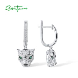 SANTUZZA Pure 925 Silver Dangling Earrings For Women Sterling Silver Sparkling Green Spinel White CZ Animal Fine Chic Jewelry