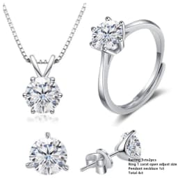 4CT 925 Sterling Silver Jewelry Set VVS1 Full Moissanite Pendant Necklace Ring Earrings for Women Fashion Dating Accessories