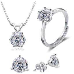 4CT 925 Sterling Silver Jewelry Set VVS1 Full Moissanite Pendant Necklace Ring Earrings for Women Fashion Dating Accessories