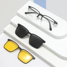 3 In 1 Men Fashion Pure Titanium Glasses Frame With Polarized Clip On Sunglasses And Night Vision Women Eyewear