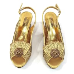 Venus Chan 2024 Italian Design Girly Style Golden Color Wedding Shoes And Bag Full Diamond Decoration Metal Closure Bags