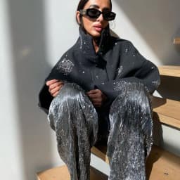 Casual Embroidery Beading Loose Women Coat Lapel Collar Bat Sleeve Solid Wool Blend Jacket 2025 New Lady Luxury Spring Outerwear