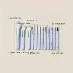 12PCS Makeup Brush Set Blue Foundation Concealer Blush Powder Eye Shadow Kabuki Blending Cosmetic Soft Fluffy Female Makeup Tool