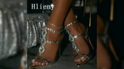 Hlieny Sexy Design Crystal Pointed Toe Women Sandals Summer Chain Buckle Strap Female Pumps Party Prom Thin High Heels Shoes