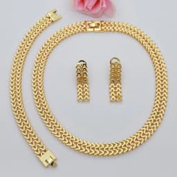 High Grade African Jewelry Women Necklace Bracelet Moderate Size Copper Earring Neck Chain 45CM Hip Hop Wholesale Accessories