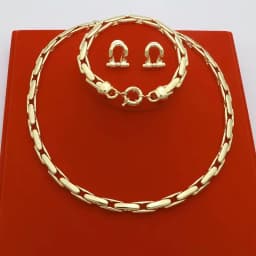 High Grade African Jewelry Women Necklace Bracelet Moderate Size Copper Earring Neck Chain 45CM Hip Hop Wholesale Accessories