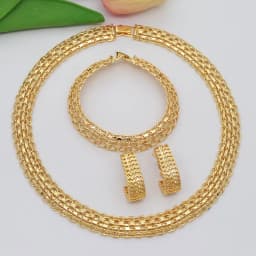 High Grade African Jewelry Women Necklace Bracelet Moderate Size Copper Earring Neck Chain 45CM Hip Hop Wholesale Accessories