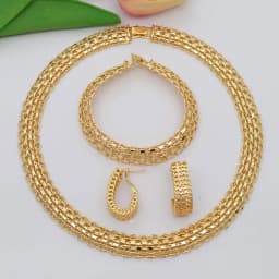 High Grade African Jewelry Women Necklace Bracelet Moderate Size Copper Earring Neck Chain 45CM Hip Hop Wholesale Accessories