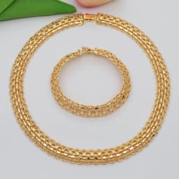 High Grade African Jewelry Women Necklace Bracelet Moderate Size Copper Earring Neck Chain 45CM Hip Hop Wholesale Accessories
