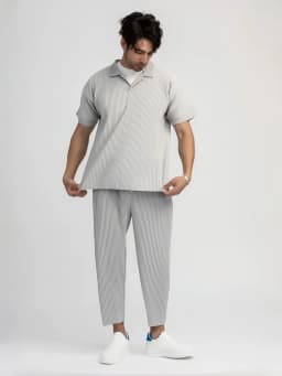 Miyake Pleated Men Polo Shirt Short-sleeved Lapel T Shirt Breathable Loose Casual Plain Top Miyake Men