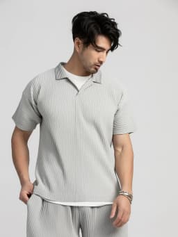 Miyake Pleated Men Polo Shirt Short-sleeved Lapel T Shirt Breathable Loose Casual Plain Top Miyake Men